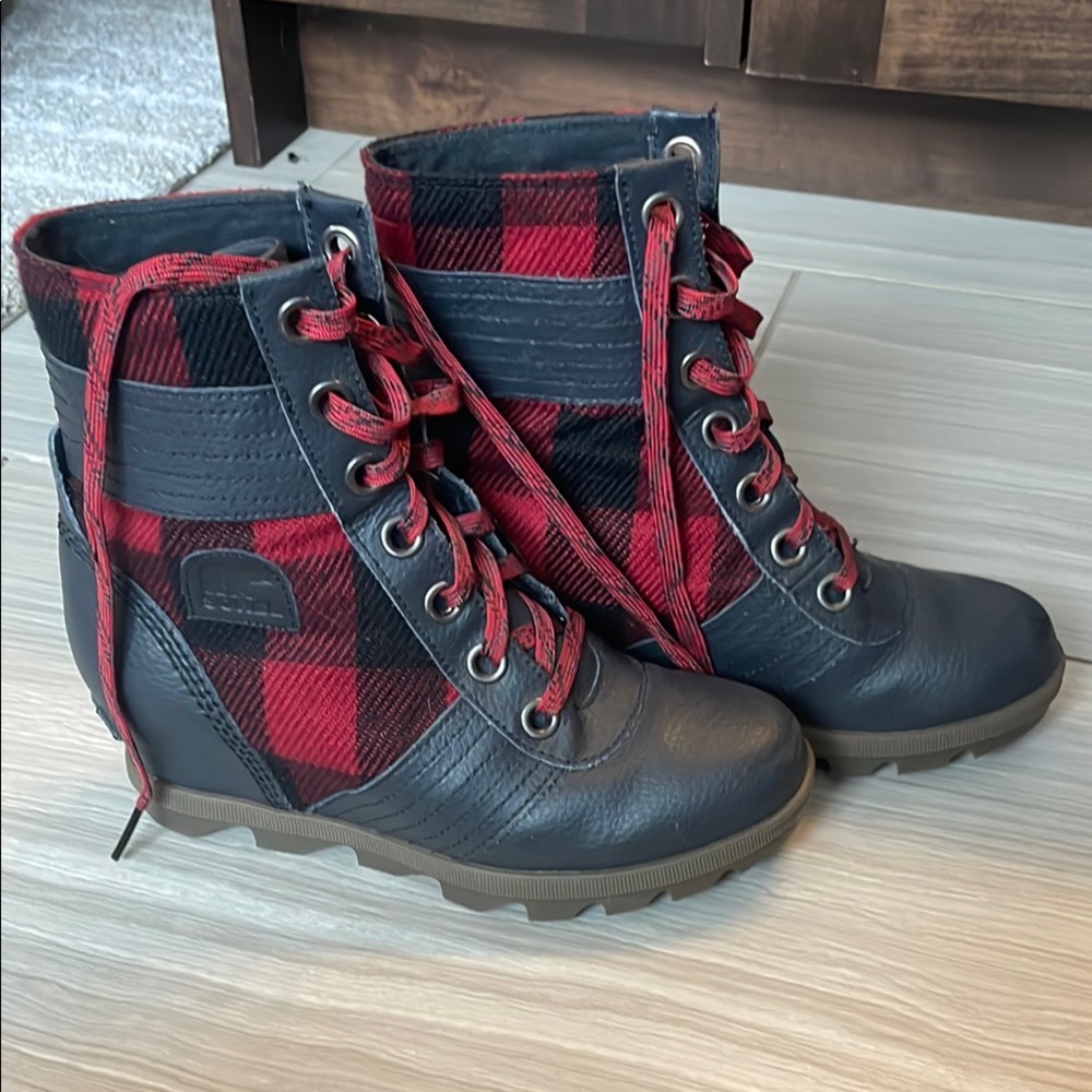 Plaid Red and Black Kids Boots